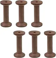 KUMGROT 6 Pcs Small Wooden Empty Spools Vintage Thread Spools Yarn Spool Textile Bobbins Spindles Spools for Art Textile Ribbon DIY, 3" x 0.3"