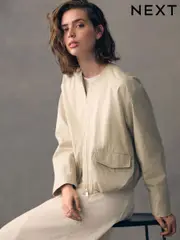 Neutral Cotton Blend Bubble Hem Bomber Jacket (AF2286) | $111