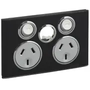 Clipsal Saturn Series Two Gang Powerpoint With Removable Extra Switch 10Amp Horizontal Less Switch Horizon Black - 4025XUA-EB