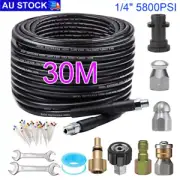 AU Sewer Jetter Kit 30M for Pressure Washer Cleaner Hose 5800PSI NPT 1/4" Hose