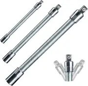 3-Piece Flexible Socket Extension Bar Set 1/2" 1/4" 3/8" Shaft Drive 10" 8" 6"