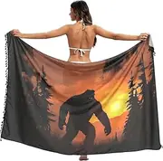 [XYMZR] Women's Sarong Swimsuit Coverups Sasquatch Tree Sunset Chiffon Bikini Wraps Skirt with Tassels L