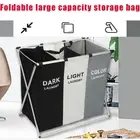 3 Section Hamper Clothes Storage Foldable Washing Laundry Basket Large Foldable