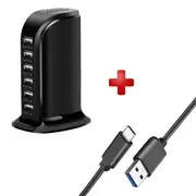 USB Desktop Charger Rapid Tower 6 Port PLUS USB-C 3.1 Type-C Data 2M Cable