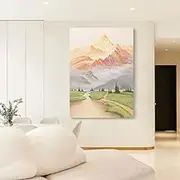 Oil Painting Hand Painted - Large Frameless Artwork Decorations Sunrise Mountain Landscape Texture Wall Art Painting, Can Be Hung for Living Room Corridor Home Decoration,As Shown,60 X 90 Cm(24" X36