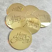 6Pcs Happy Birthday Mirror Gold Acrylic Cupcake Toppers, 5cm, Set of 6, Cake Decoration, Cake Charm