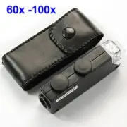 Mini Handheld 60x-100x Pocket Microscope Magnifer Loupe