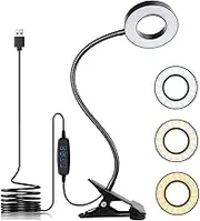 KNAMKY USB LED Desk Lamp Clip On Light, 3 Light Mode 10 Dimmable Brightness Eye Caring Book Light, Adjustable LED Clip Lamp for Reading Studying Working Video Conference Lighting (Black)