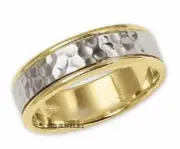 14K TWO TONE GOLD WEDDING BANDS, HAMMERED FINISH MENS WEDDING RINGS