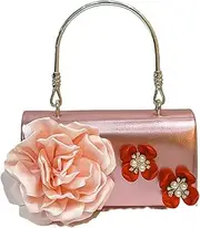 [XMRSOY] Floral Clutch Purse for Women Bright Pink Leather Purse Pearls Flower Evening Bag for Wedding Prom Bride Party, Multicolor