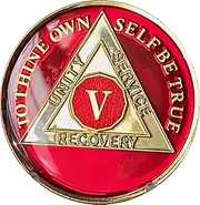 5 Year AA Medallion Metallic Mandarin Red Sobriety Chip, Brass