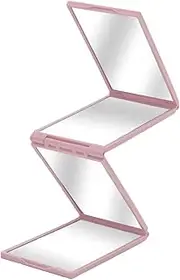 Amagogo Folding Mirror 4 Ways Mirror Fold Self Haircut Mini 360 Degree Handheld Desktop for Handbag Men Women Pocket, Pink