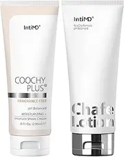 Coochy Plus Fragrance Free & Chafe Lotion Kit - Intimate Shave Cream Prevents Razor Burn In-Grown Hair + Chafe Lotion Anti-Chafe Cream, Anti-Rubbing, Friction for Inner Thighs Armpit Running Cycling