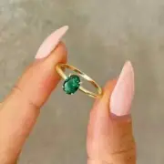 3.00CTNatural Green Emerald Oval Cut Engagement Ring 14K Yellow Gold Plated