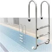 Swimming Pool Ladder,3 Steps Heavy Duty Pool Pedal Step, Easy Assembly and Climbing Stainless Steel Step for Water Park Pool(Pre-Buried,3-Steps1.2mm)