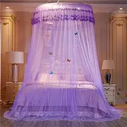 Mosquito Mesh Net for Bed,Large Dome Hanging Bed Net Tent for Double/Single Bed, European Style Canopy for Home Or Holidays,Purple