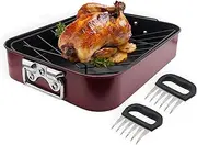 Roasting Pan with Rack,Non-Stick Roasting Tray,Turkey Baking Dish,Oven Tray with Meat Slicer Claws,for Baking Cakes, Roasting Turkey, Fish