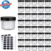 4 Oz Glass Jars with Lids（Black）,Small Clear Canning Jars for Caviar,Herb,Jelly,