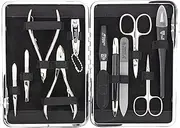 3 Swords Germany - brand quality 11 piece manicure pedicure grooming kit set for professional finger & toe nail care scissors clipper black genuine leather case in gift box, Made in Germany