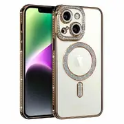 For Apple iPhone 14 Case, MagSafe Magnetic Diamond Rhinestone Glitter Cute Crystal Bling Full Camera Lens Protector Shockproof Cover – Gold