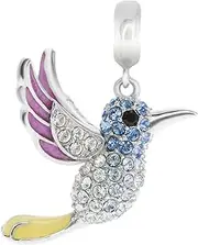 [Qina C] 925 Sterling Silver Hummingbird Enamel European Style Dangle Bead Charm Made with Swarovski Crystals
