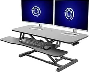 VIVO 107cm Desk Converter, Height Adjustable Riser, Sit to Stand Dual Monitor and Laptop Workstation with Wide Keyboard Tray, Black, DESK-V042KB