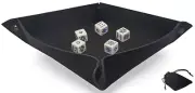 White Poker Dice Squared Spades Ace + Dice Rolling Tray Folding Black Felt Mat