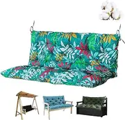 Outdoor Garden Bench Cushion with Backrest Waterproof Porch Swing Cushion for 2 Seater 3 Seater Bench Replacement Seat Cushion with Non-slip Ties Green Flower Design (150x100x10cm)