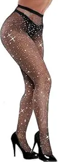 [Generic] Sexy Sparkly Fishnets Stockings Jeweled High Waist Fishnet Tights for Women Rhinestone Party Pantyhose