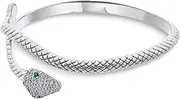[Bling Jewelry] Black White Simulated Blue Sapphire or Emerald Egyptian Serpent Style Green Eye CZ Cubic Zirconia Bypass Wrapping Statement Snake Cuff Bangle Bracelet For Women 18K Yellow Gold & Silver Plated Brass