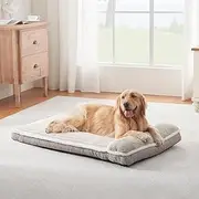 Dog Bed for Large Dogs, Dog Mattress with Pillow for Crate Kennel, Sofa pet Bed, Super Soft pet Bed for Medium, Jumbo, Small Dogs Breeds (Beige,Large:(36"x27"x3")
