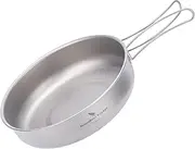 iBasingo 18cm Camping Frying Pan Titanium Skillet Saucepan Outdoor Cookware Lightweight Griddle Portable Plate with Foldable Handle Travel Picnic Hiking Backpacking Cooking Kit for 1 Person Ti2063C