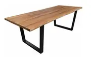 MF Danish Cabin Timber Top Metal Framed Dining Table - Antique