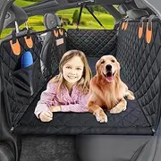 Tehttz Car Seat Cover for Dogs, Waterproof Pet Protector With Mesh Window, Hard Bottom, Back Seat Extender, Hammock Travel Bed