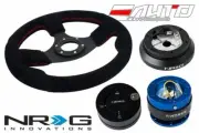 NRG 320 Race Suede Steering Wheel Red/120 Hub/2.0 Blue Quick Release/Lock Matt (for: Toyota)