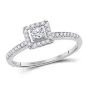 14k White Gold Round Diamond Solitaire Square Halo Engagement Ring 1/4 Cttw