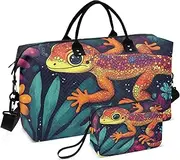 [ZRYSMY] Duffel Bag for Traveling, Lizard Colorful Dots Travel Bag Gym Bag, with Multiple Interior Pockets Shoulder Weekender Bag for Women Men with Toiletry Bag 20.5L x 1.9W x 13.8H, Multi-Colored, one