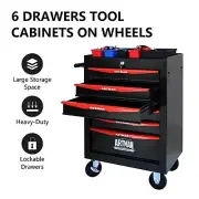 Mechanics Steel Tool Cart, 20" 6 Drawers Storage Cabinet W/ WHEELS, Red & Black