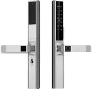 Tuya WiFi App Waterproof Digital Electronic Lock Biometric Fingerprint Door Handle Smart Lock for Glass Sliding Slimline Design(Siliver,2885) Aqiong