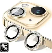 Kucheed Diamond Camera Lens Protector for iPhone 14/iPhone 14 Plus, Bling Tempered Glass Camera Cover, Individual Automatic Alignment Metal Rings, Glitter Phone Lens Cover Film Stickers
