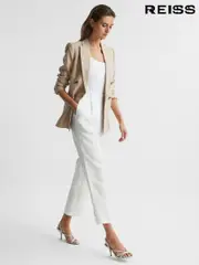 Reiss White Shae Taper Tapered Linen Trousers (D98238) | $260