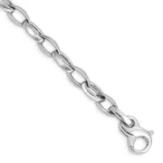 Solid 14K White Gold 8.5 inch 6.6mm Hand Polished and Satin Fancy Link with Fancy Lobster Clasp Bracelet