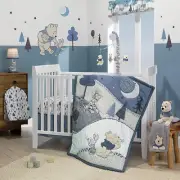 Lambs & Ivy Forever Pooh 3 Pc Baby Cot Bedding Set Blue Quilt Winnie Bear