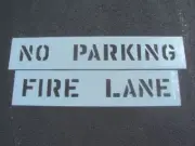 4" NO PARKING and 4" FIRE LANE Parking Lot Stencils CENTERED. 1/16" LDPE Mat'l.