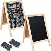 2 Pcs 15.6" x 9.75" Small Chalkboard Signs Tabletop Menu Board Wooden a Frame Chalkboard Easel Sandwich Board Double Sided Chalkboard with 2 Eraser for Wedding Parties Display Sidewalk Message Sign
