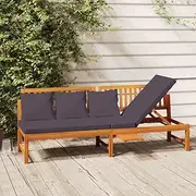 Day Bed with Grey Cushion, 200x60x75 cm, Solid Acacia Wood, Outdoor Patio Lounge Furniture, Convertible Sectional Sofa Couch