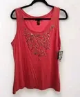 NWT Alfani Women XL Tank Top Sleeveless Peach Silver Studded Scoop Neck Stretch