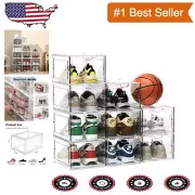 Modern Stackable Shoe Organizer, 9 Clear Boxes for Closet Display - US12 Fit