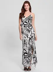 GUESS Women's Zebra Print Lydie Maxi Dress Size: Large, Polyamide