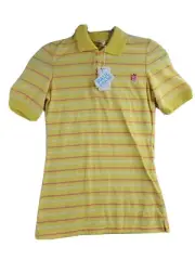 New Paul Frank Embroidered Logo Girls Youth Yellow Pink Striped Polo Size XS